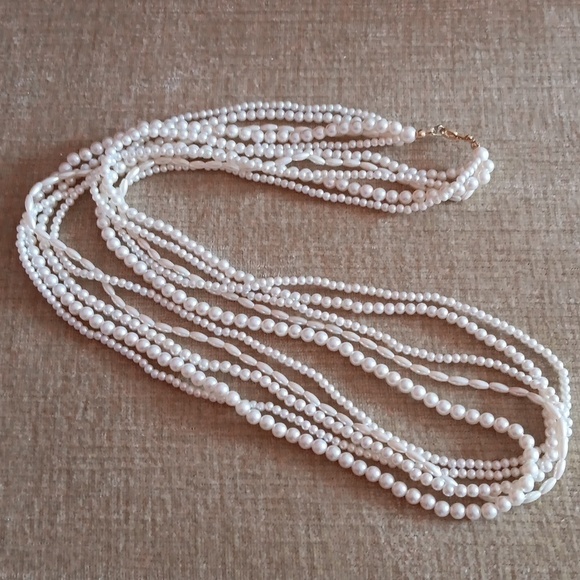 Faux Pearl Multi Strand Long Necklace - Picture 2 of 8